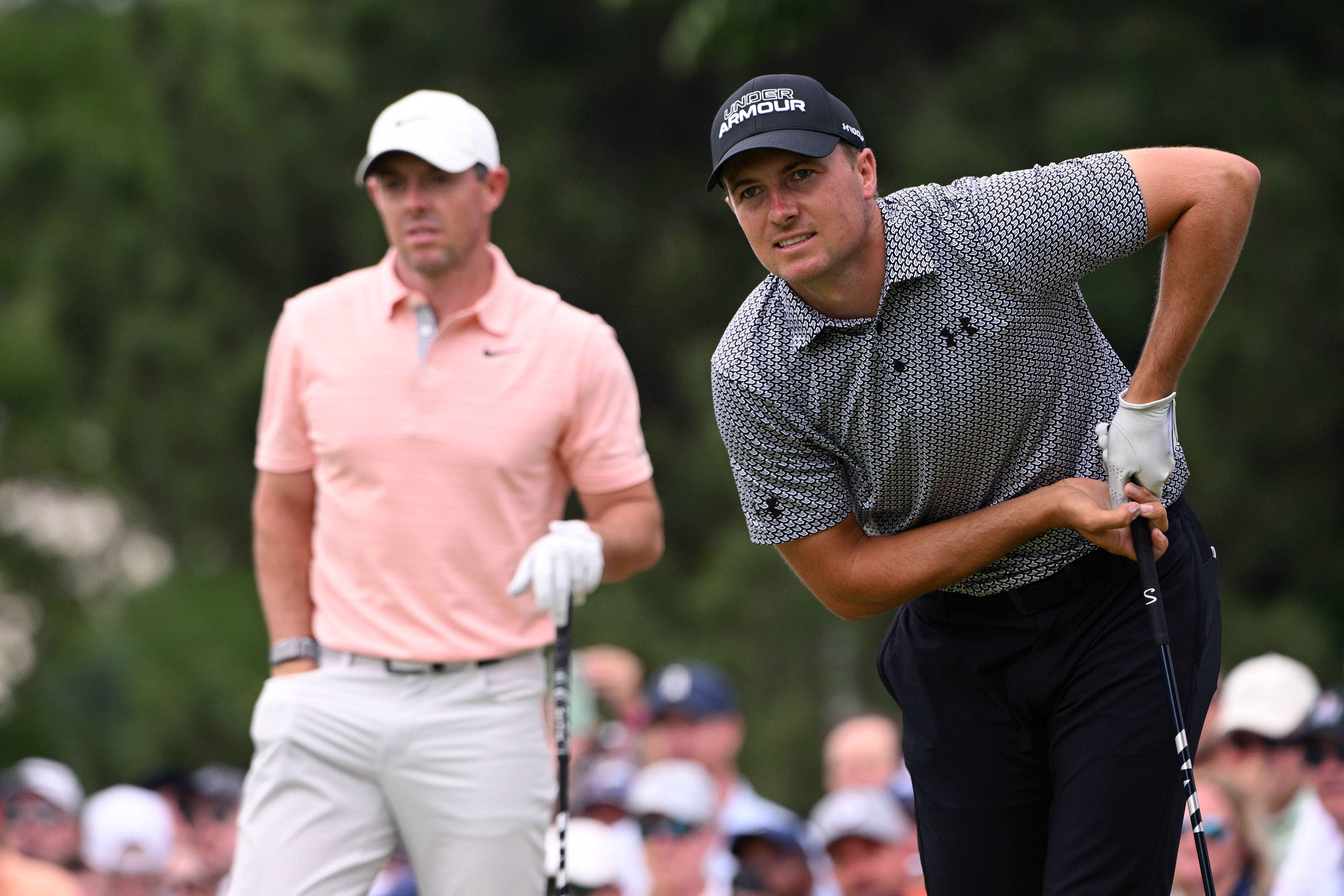 Jordan Spieth and Rory McIlroy during PGA: PGA Championship - Second Round - Source: Imagn